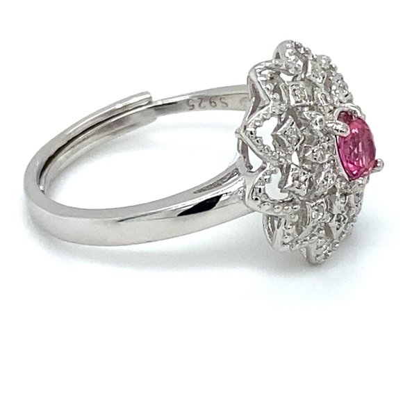 Red Tourmaline .30ct White Gold Solid Silver Ring - Picture 4 of 7